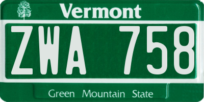 VT license plate ZWA758