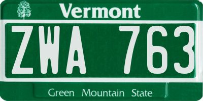 VT license plate ZWA763