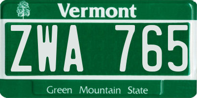 VT license plate ZWA765