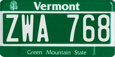 VT license plate ZWA768