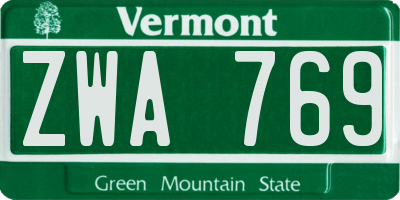 VT license plate ZWA769
