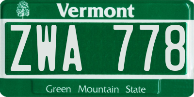 VT license plate ZWA778