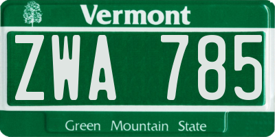 VT license plate ZWA785