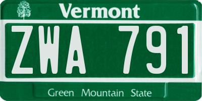 VT license plate ZWA791