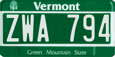 VT license plate ZWA794
