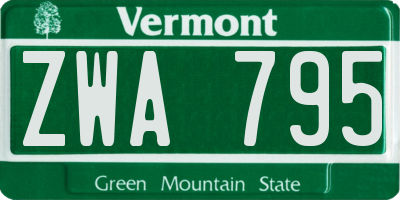 VT license plate ZWA795