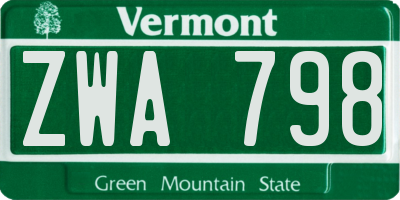 VT license plate ZWA798