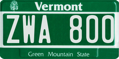 VT license plate ZWA800
