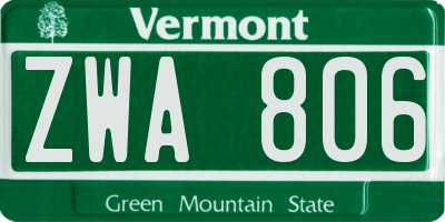 VT license plate ZWA806