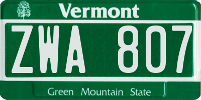 VT license plate ZWA807