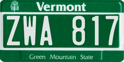 VT license plate ZWA817