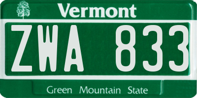 VT license plate ZWA833