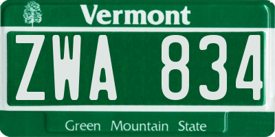 VT license plate ZWA834