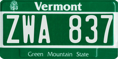 VT license plate ZWA837