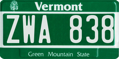 VT license plate ZWA838