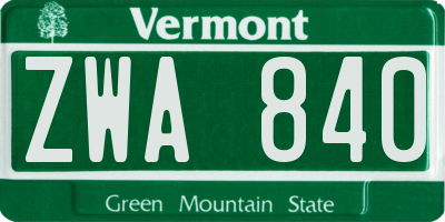 VT license plate ZWA840