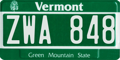 VT license plate ZWA848