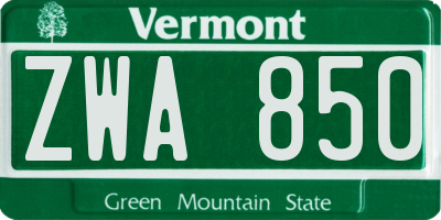 VT license plate ZWA850