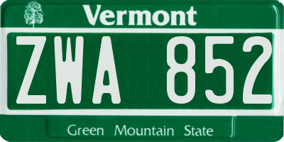 VT license plate ZWA852