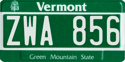 VT license plate ZWA856