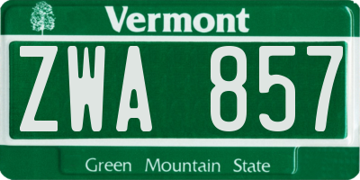 VT license plate ZWA857