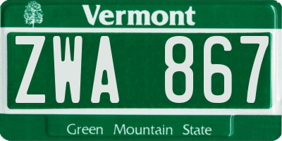 VT license plate ZWA867