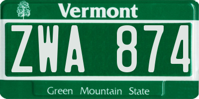 VT license plate ZWA874