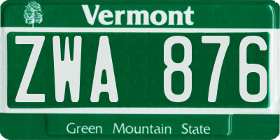 VT license plate ZWA876