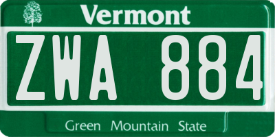 VT license plate ZWA884