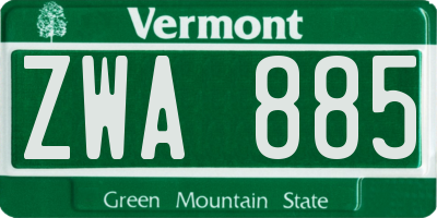 VT license plate ZWA885
