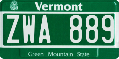 VT license plate ZWA889