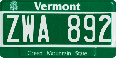 VT license plate ZWA892