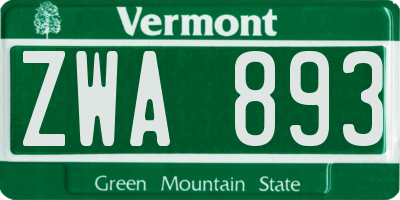 VT license plate ZWA893
