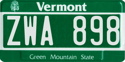VT license plate ZWA898