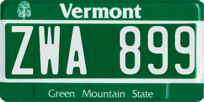 VT license plate ZWA899