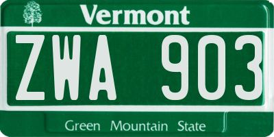 VT license plate ZWA903