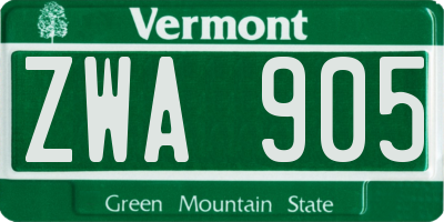 VT license plate ZWA905