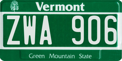 VT license plate ZWA906