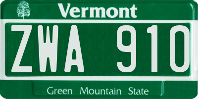 VT license plate ZWA910