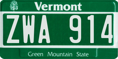 VT license plate ZWA914