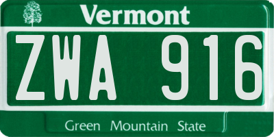 VT license plate ZWA916