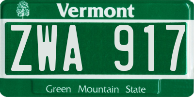 VT license plate ZWA917