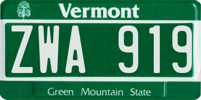 VT license plate ZWA919