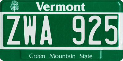 VT license plate ZWA925
