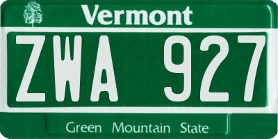 VT license plate ZWA927
