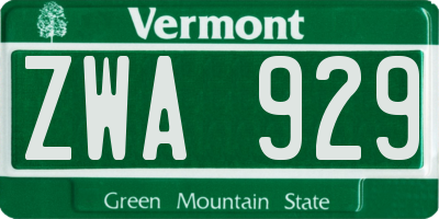 VT license plate ZWA929