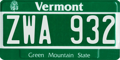 VT license plate ZWA932