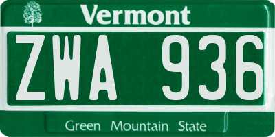 VT license plate ZWA936
