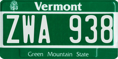 VT license plate ZWA938