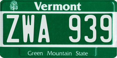 VT license plate ZWA939